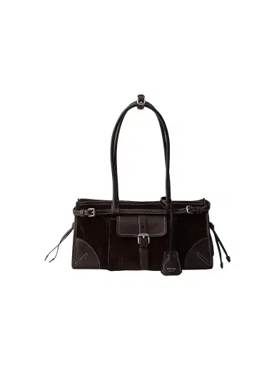 Prada Women's Bonnie Corduroy and Leather Top Handle Bag - Brown | Thumbnail 1 Prada Women's Bonnie Corduroy and Leather Top Handle Bag - Brown | Thumbnail 1