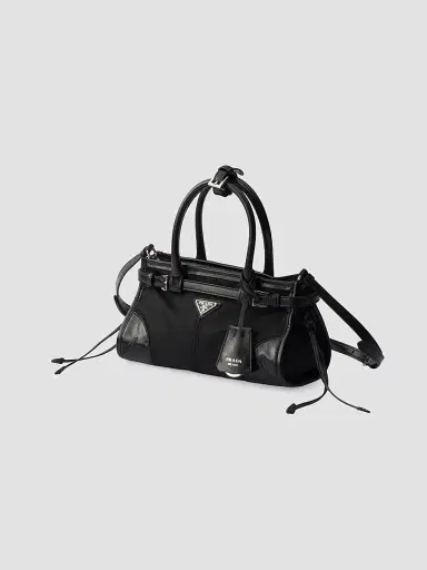 Prada Women's Bonnie Re-Nylon and Leather Top Handle Bag - Black | Thumbnail 2 Prada Women's Bonnie Re-Nylon and Leather Top Handle Bag - Black | Thumbnail 2