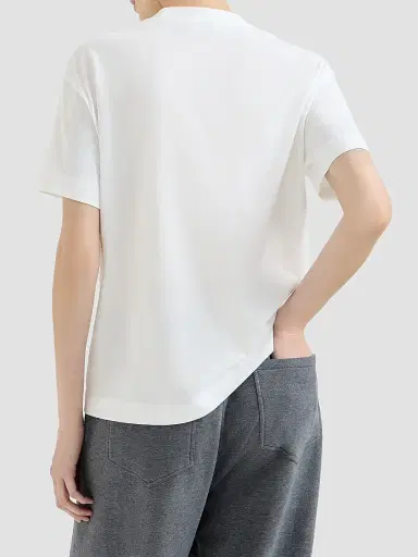 Brunello Cucinelli Women's Cotton Jersey T-Shirt with Shiny Tab - White | Thumbnail 3 Brunello Cucinelli Women's Cotton Jersey T-Shirt with Shiny Tab - White | Thumbnail 3