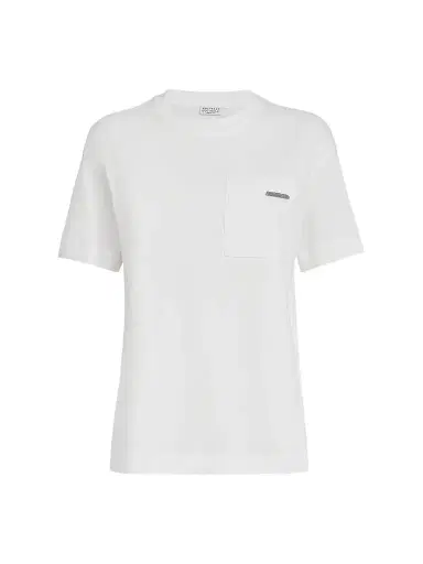 Brunello Cucinelli Women's Cotton Jersey T-Shirt with Shiny Tab - White | Thumbnail 1 Brunello Cucinelli Women's Cotton Jersey T-Shirt with Shiny Tab - White | Thumbnail 1
