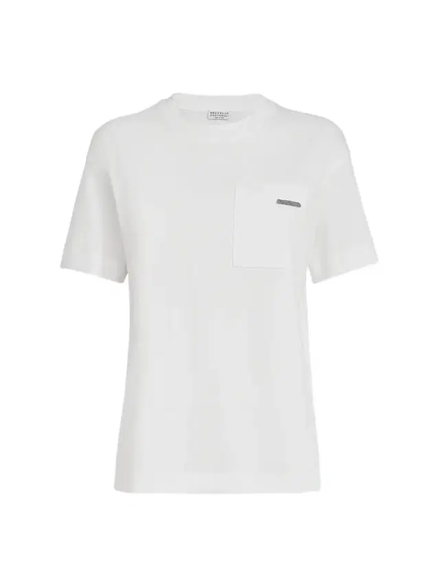 Women's Cotton Jersey T-Shirt with Shiny Tab - White Women's Cotton Jersey T-Shirt with Shiny Tab - White