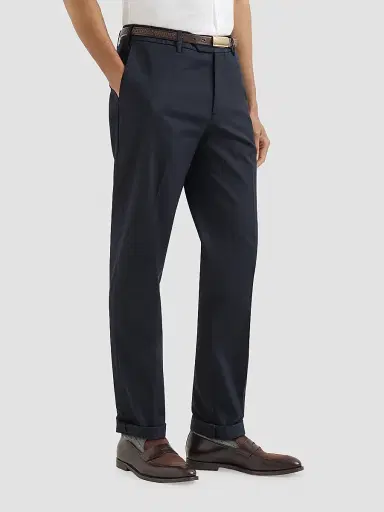 Brunello Cucinelli Men's Garment Dyed Italian Fit Trousers - Navy Blue | Thumbnail 2 Brunello Cucinelli Men's Garment Dyed Italian Fit Trousers - Navy Blue | Thumbnail 2