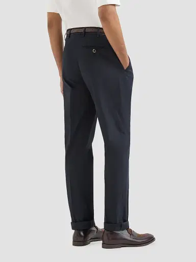 Brunello Cucinelli Men's Garment Dyed Italian Fit Trousers - Navy Blue | Thumbnail 3 Brunello Cucinelli Men's Garment Dyed Italian Fit Trousers - Navy Blue | Thumbnail 3