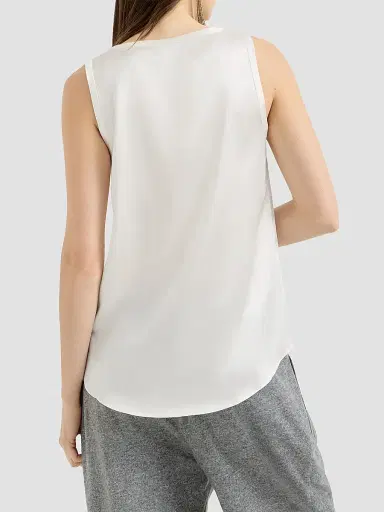 Brunello Cucinelli Women's Stretch Silk Satin Top - White | Thumbnail 3 Brunello Cucinelli Women's Stretch Silk Satin Top - White | Thumbnail 3