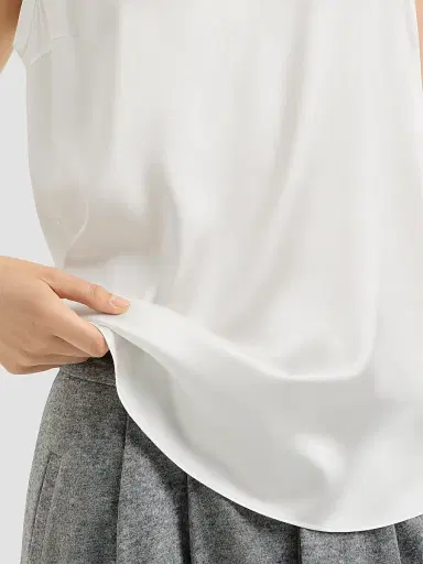Brunello Cucinelli Women's Stretch Silk Satin Top - White | Thumbnail 5 Brunello Cucinelli Women's Stretch Silk Satin Top - White | Thumbnail 5