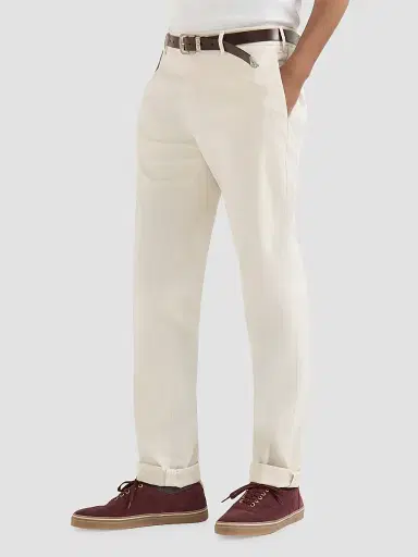 Brunello Cucinelli Men's Garment Dyed Italian Fit Trousers - Off White | Thumbnail 3 Brunello Cucinelli Men's Garment Dyed Italian Fit Trousers - Off White | Thumbnail 3
