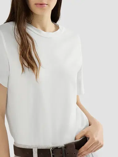 Brunello Cucinelli Women's Cotton Jersey T-Shirt with Monili - White | Thumbnail 4 Brunello Cucinelli Women's Cotton Jersey T-Shirt with Monili - White | Thumbnail 4