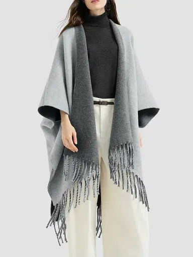 Brunello Cucinelli Women's Wool and Cashmere Double Knit Reversible Poncho - Light Grey | Thumbnail 2 Brunello Cucinelli Women's Wool and Cashmere Double Knit Reversible Poncho - Light Grey | Thumbnail 2
