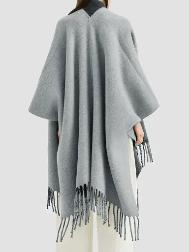 Brunello Cucinelli Women's Wool and Cashmere Double Knit Reversible Poncho - Light Grey | Thumbnail 3 Brunello Cucinelli Women's Wool and Cashmere Double Knit Reversible Poncho - Light Grey | Thumbnail 3