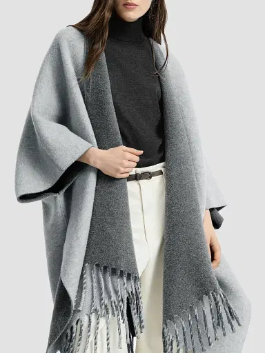 Brunello Cucinelli Women's Wool and Cashmere Double Knit Reversible Poncho - Light Grey | Thumbnail 4 Brunello Cucinelli Women's Wool and Cashmere Double Knit Reversible Poncho - Light Grey | Thumbnail 4
