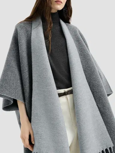 Brunello Cucinelli Women's Wool and Cashmere Double Knit Reversible Poncho - Light Grey | Thumbnail 5 Brunello Cucinelli Women's Wool and Cashmere Double Knit Reversible Poncho - Light Grey | Thumbnail 5