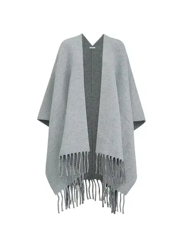 Brunello Cucinelli Women's Wool and Cashmere Double Knit Reversible Poncho - Light Grey | Thumbnail 1 Brunello Cucinelli Women's Wool and Cashmere Double Knit Reversible Poncho - Light Grey | Thumbnail 1