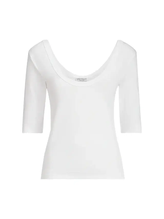 Women's Stretch Cotton Ribbed Jersey T-Shirt with Monili - White Women's Stretch Cotton Ribbed Jersey T-Shirt with Monili - White