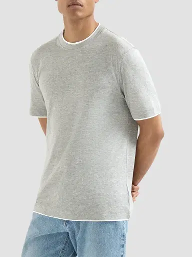 Brunello Cucinelli Men's Silk and Cotton Lightweight Jersey Crew-Neck T Shirt - Grey | Thumbnail 2 Brunello Cucinelli Men's Silk and Cotton Lightweight Jersey Crew-Neck T Shirt - Grey | Thumbnail 2