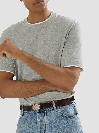Brunello Cucinelli Men's Silk and Cotton Lightweight Jersey Crew-Neck T Shirt - Grey | Thumbnail 4 Brunello Cucinelli Men's Silk and Cotton Lightweight Jersey Crew-Neck T Shirt - Grey | Thumbnail 4