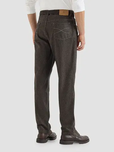 Brunello Cucinelli Men's Virgin Wool Flannel Five-Pocket Trousers - Grey | Thumbnail 3 Brunello Cucinelli Men's Virgin Wool Flannel Five-Pocket Trousers - Grey | Thumbnail 3
