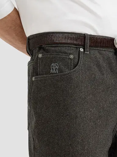 Brunello Cucinelli Men's Virgin Wool Flannel Five-Pocket Trousers - Grey - Size 48 | Thumbnail 5 Brunello Cucinelli Men's Virgin Wool Flannel Five-Pocket Trousers - Grey - Size 48 | Thumbnail 5