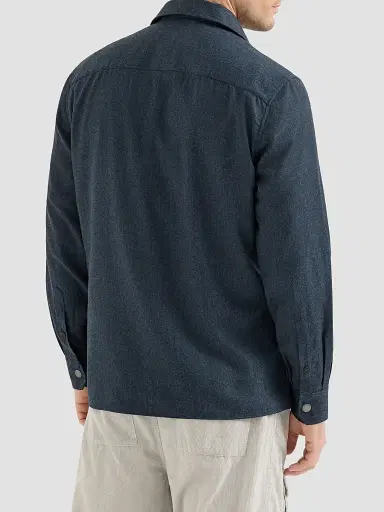 Brunello Cucinelli Men's Virgin Wool Flannel Overshirt with Spread Collar - Denim | Thumbnail 3 Brunello Cucinelli Men's Virgin Wool Flannel Overshirt with Spread Collar - Denim | Thumbnail 3
