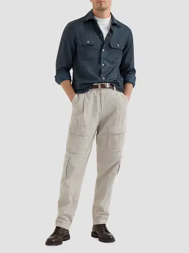 Brunello Cucinelli Men's Virgin Wool Flannel Overshirt with Spread Collar - Denim | Thumbnail 6 Brunello Cucinelli Men's Virgin Wool Flannel Overshirt with Spread Collar - Denim | Thumbnail 6