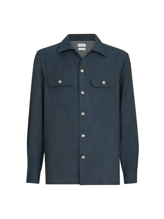 Men's Virgin Wool Flannel Overshirt with Spread Collar - Denim Men's Virgin Wool Flannel Overshirt with Spread Collar - Denim