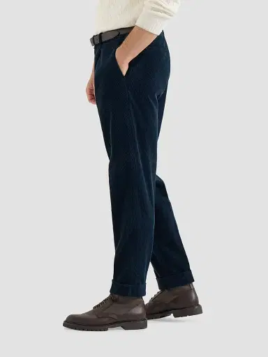 Brunello Cucinelli Men's Garment-Dyed Trousers in Cotton Corduroy with Pleat - Navy Blue | Thumbnail 3 Brunello Cucinelli Men's Garment-Dyed Trousers in Cotton Corduroy with Pleat - Navy Blue | Thumbnail 3