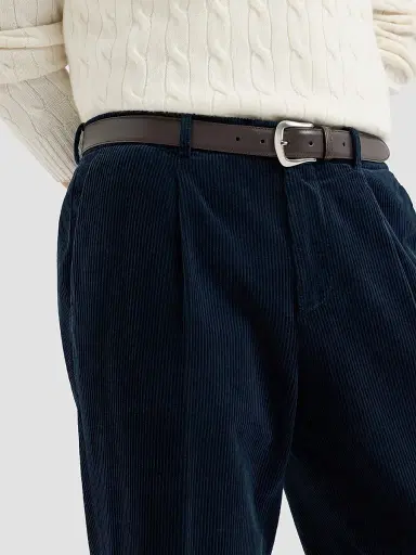 Brunello Cucinelli Men's Garment-Dyed Trousers in Cotton Corduroy with Pleat - Navy Blue | Thumbnail 5 Brunello Cucinelli Men's Garment-Dyed Trousers in Cotton Corduroy with Pleat - Navy Blue | Thumbnail 5