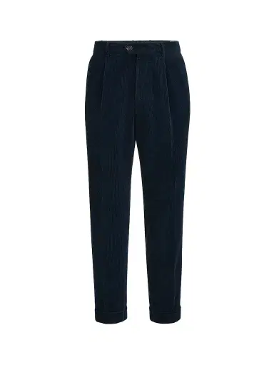 Brunello Cucinelli Men's Garment-Dyed Trousers in Cotton Corduroy with Pleat - Navy Blue | Thumbnail 1 Brunello Cucinelli Men's Garment-Dyed Trousers in Cotton Corduroy with Pleat - Navy Blue | Thumbnail 1