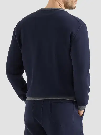 Brunello Cucinelli Men's Cotton French Terry Sweatshirt With Embroidery - Cobalt | Thumbnail 3 Brunello Cucinelli Men's Cotton French Terry Sweatshirt With Embroidery - Cobalt | Thumbnail 3
