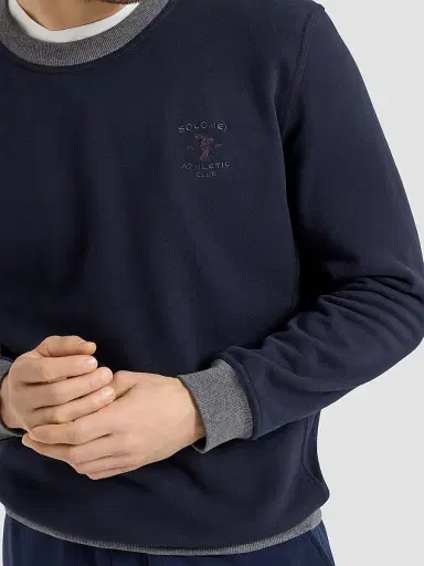 Brunello Cucinelli Men's Cotton French Terry Sweatshirt With Embroidery - Cobalt | Thumbnail 4 Brunello Cucinelli Men's Cotton French Terry Sweatshirt With Embroidery - Cobalt | Thumbnail 4