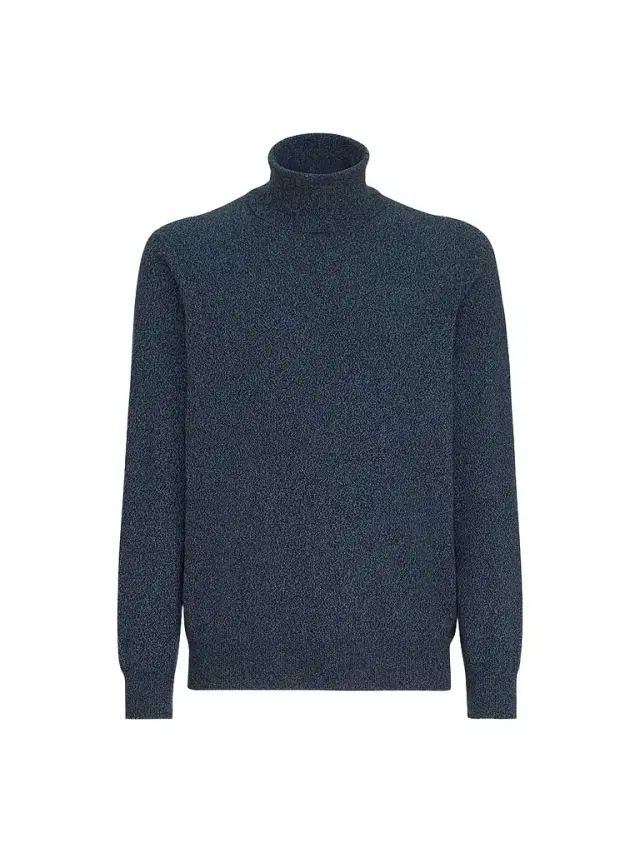 Men's Mouliné Cashmere Turtleneck Sweater - Denim Men's Mouliné Cashmere Turtleneck Sweater - Denim