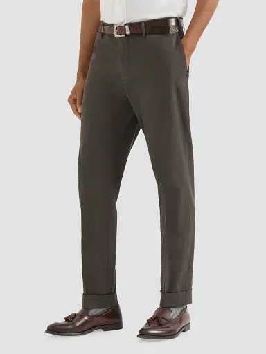 Brunello Cucinelli Men's Garment Dyed Italian Fit Trousers - Brown | Thumbnail 3 Brunello Cucinelli Men's Garment Dyed Italian Fit Trousers - Brown | Thumbnail 3