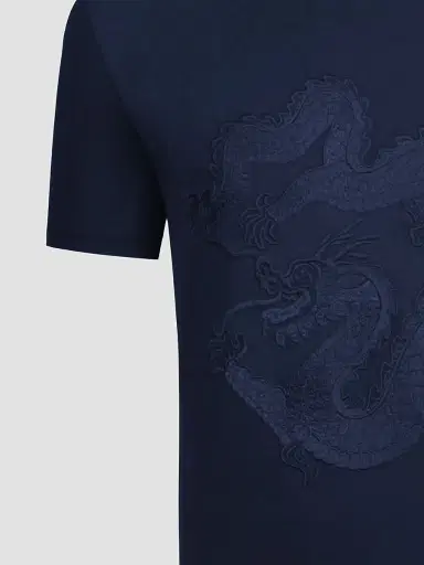 Stefano Ricci Men's Dragon Embroidered Design T-Shirt - Blue Navy | Thumbnail 2 Stefano Ricci Men's Dragon Embroidered Design T-Shirt - Blue Navy | Thumbnail 2