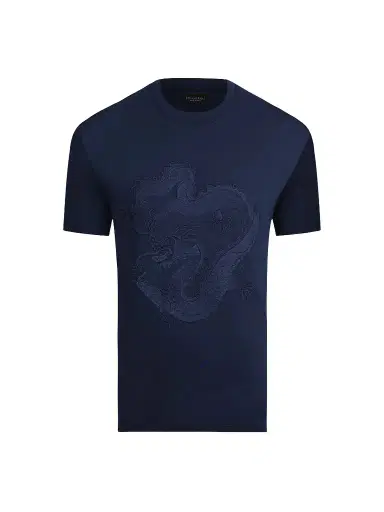 Stefano Ricci Men's Dragon Embroidered Design T-Shirt - Blue Navy | Thumbnail 1 Stefano Ricci Men's Dragon Embroidered Design T-Shirt - Blue Navy | Thumbnail 1