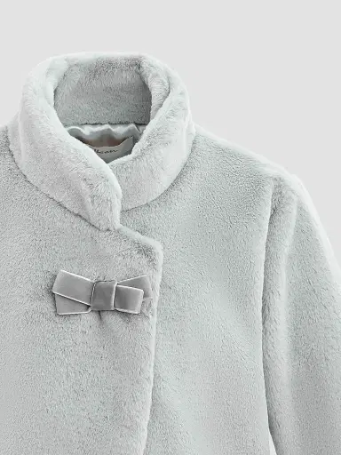 Tulleen Baby Girl's Plush Asymmetrical Coat - Grey 24 Months | Thumbnail 3 Tulleen Baby Girl's Plush Asymmetrical Coat - Grey 24 Months | Thumbnail 3