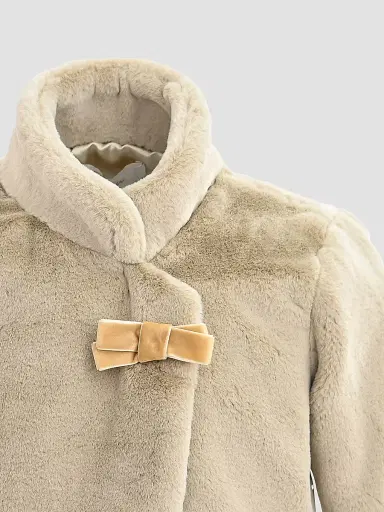 Tulleen Baby Girl's Plush Asymmetrical Coat - Khaki 24 Months | Thumbnail 3 Tulleen Baby Girl's Plush Asymmetrical Coat - Khaki 24 Months | Thumbnail 3