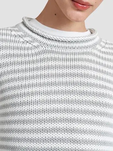 La Ligne Women's Fine Stripe Mini Marina Sweater - Grey | Thumbnail 2 La Ligne Women's Fine Stripe Mini Marina Sweater - Grey | Thumbnail 2