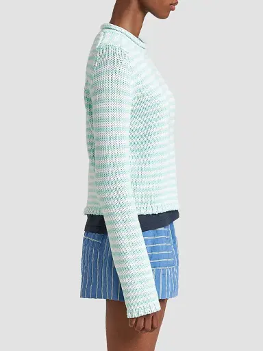 La Ligne Women's Fine Stripe Mini Marina Sweater - Aqua | Thumbnail 2 La Ligne Women's Fine Stripe Mini Marina Sweater - Aqua | Thumbnail 2
