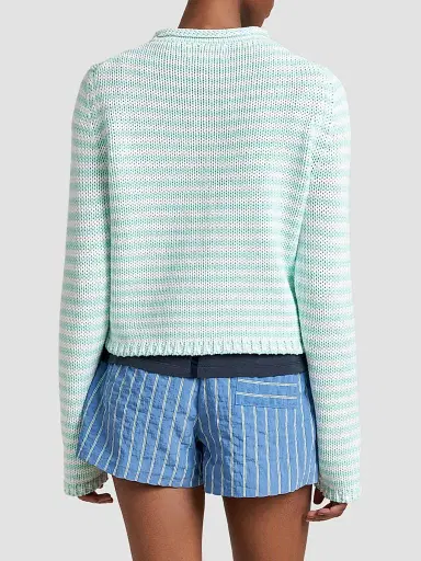 La Ligne Women's Fine Stripe Mini Marina Sweater - Aqua | Thumbnail 3 La Ligne Women's Fine Stripe Mini Marina Sweater - Aqua | Thumbnail 3