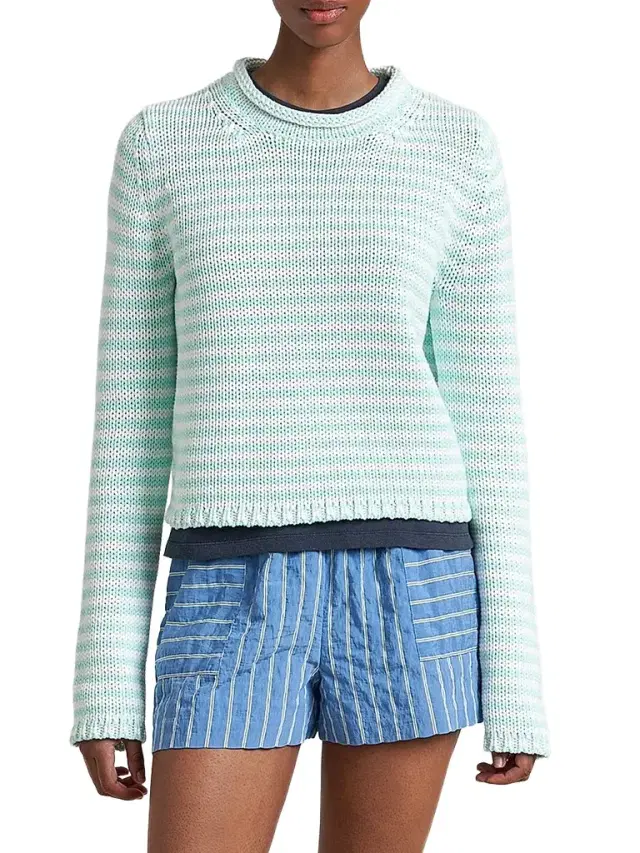 Women's Fine Stripe Mini Marina Sweater - Aqua Women's Fine Stripe Mini Marina Sweater - Aqua