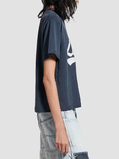 Balenciaga Women's Luxury Script Medium Fit T-Shirt - Washed Navy | Thumbnail 3 Balenciaga Women's Luxury Script Medium Fit T-Shirt - Washed Navy | Thumbnail 3