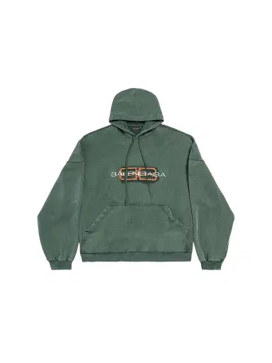 Balenciaga Men's Icon Stencil Fit Hoodie - Dark Green | Thumbnail 1 Balenciaga Men's Icon Stencil Fit Hoodie - Dark Green | Thumbnail 1