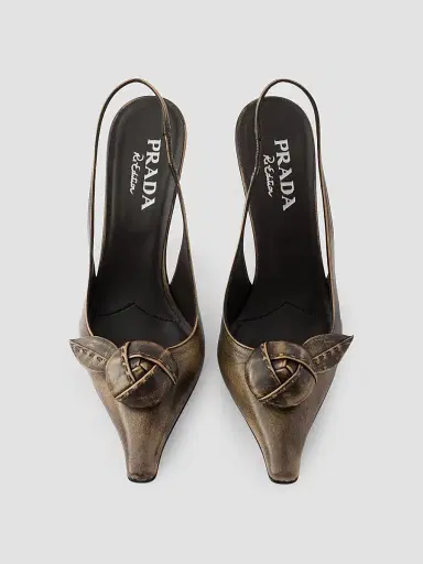 Prada Women's Leather Slingback Pumps - Beige Khaki | Thumbnail 4 Prada Women's Leather Slingback Pumps - Beige Khaki | Thumbnail 4