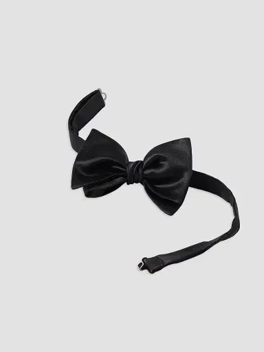 Brunello Cucinelli Men's Cotton and Silk Satin Bow Tie - Black | Thumbnail 2 Brunello Cucinelli Men's Cotton and Silk Satin Bow Tie - Black | Thumbnail 2