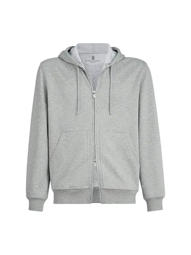 Men's Cotton, Cashmere and Silk French Terry Double Cloth Hooded Sweatshirt - Medium Grey Men's Cotton, Cashmere and Silk French Terry Double Cloth Hooded Sweatshirt - Medium Grey