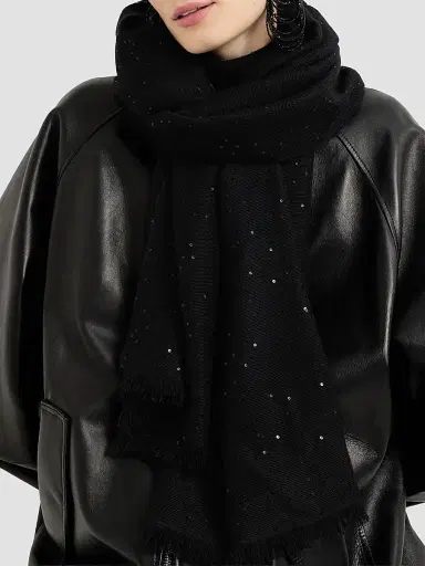 Brunello Cucinelli Women's Cashmere and Silk Diamond Yarn Scarf - Black | Thumbnail 4 Brunello Cucinelli Women's Cashmere and Silk Diamond Yarn Scarf - Black | Thumbnail 4