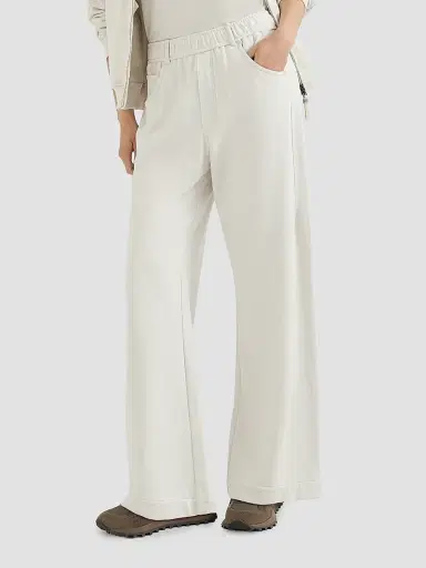 Brunello Cucinelli Women's Cotton Smooth French Terry Trousers - Milk | Thumbnail 4 Brunello Cucinelli Women's Cotton Smooth French Terry Trousers - Milk | Thumbnail 4