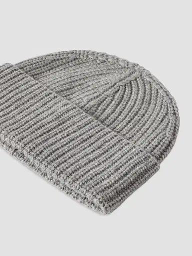 Brunello Cucinelli Men's Cashmere English Rib Knit Beanie - Light Grey | Thumbnail 2 Brunello Cucinelli Men's Cashmere English Rib Knit Beanie - Light Grey | Thumbnail 2