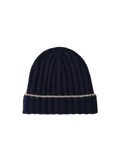 Brunello Cucinelli Men's Cashmere Rib Knit Beanie - Navy Blue | Thumbnail 1 Brunello Cucinelli Men's Cashmere Rib Knit Beanie - Navy Blue | Thumbnail 1