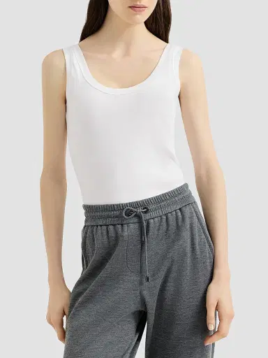 Brunello Cucinelli Women's Stretch Cotton Ribbed Jersey Top with Monili - White | Thumbnail 2 Brunello Cucinelli Women's Stretch Cotton Ribbed Jersey Top with Monili - White | Thumbnail 2