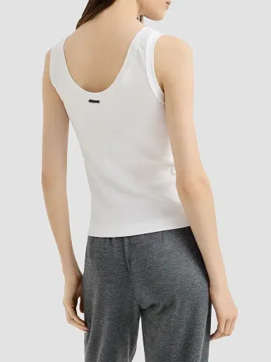 Brunello Cucinelli Women's Stretch Cotton Ribbed Jersey Top with Monili - White | Thumbnail 3 Brunello Cucinelli Women's Stretch Cotton Ribbed Jersey Top with Monili - White | Thumbnail 3